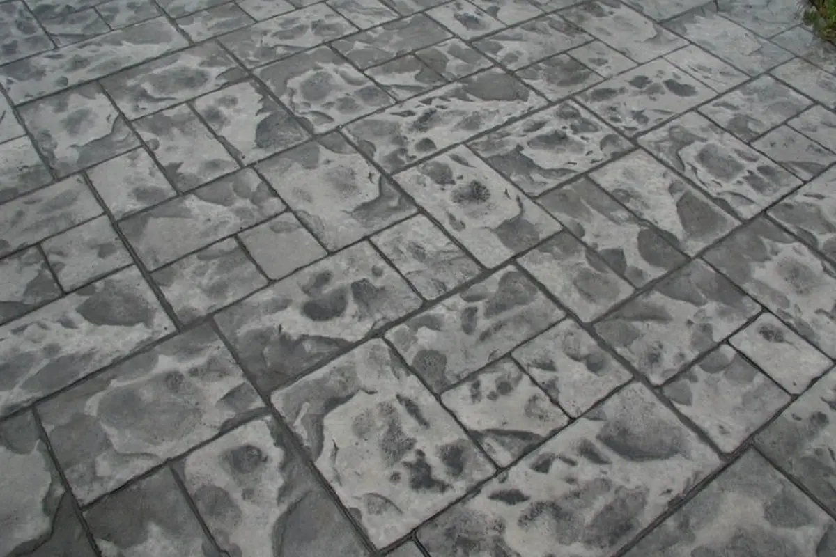 Ashlar slate grey stamped concrete decorative finish in Calgary