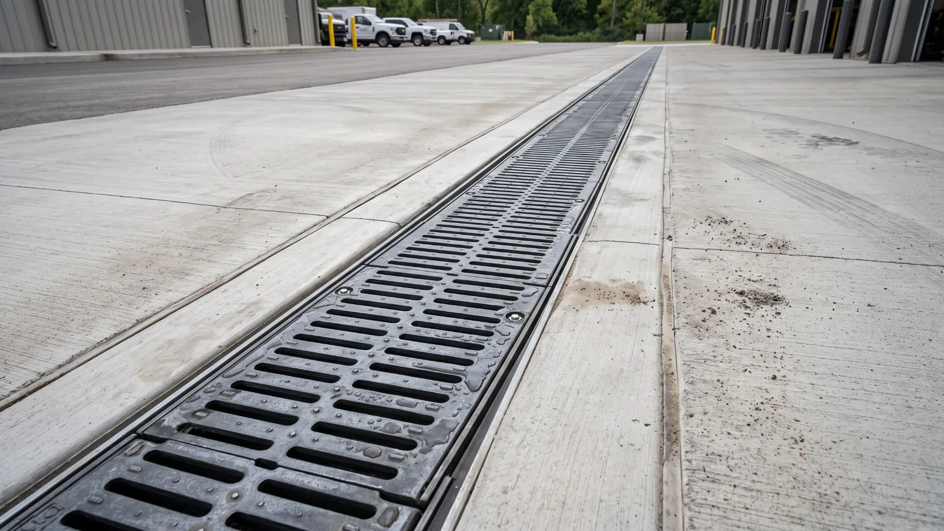 Concrete trench drain channel and curb tie-in in Calgary