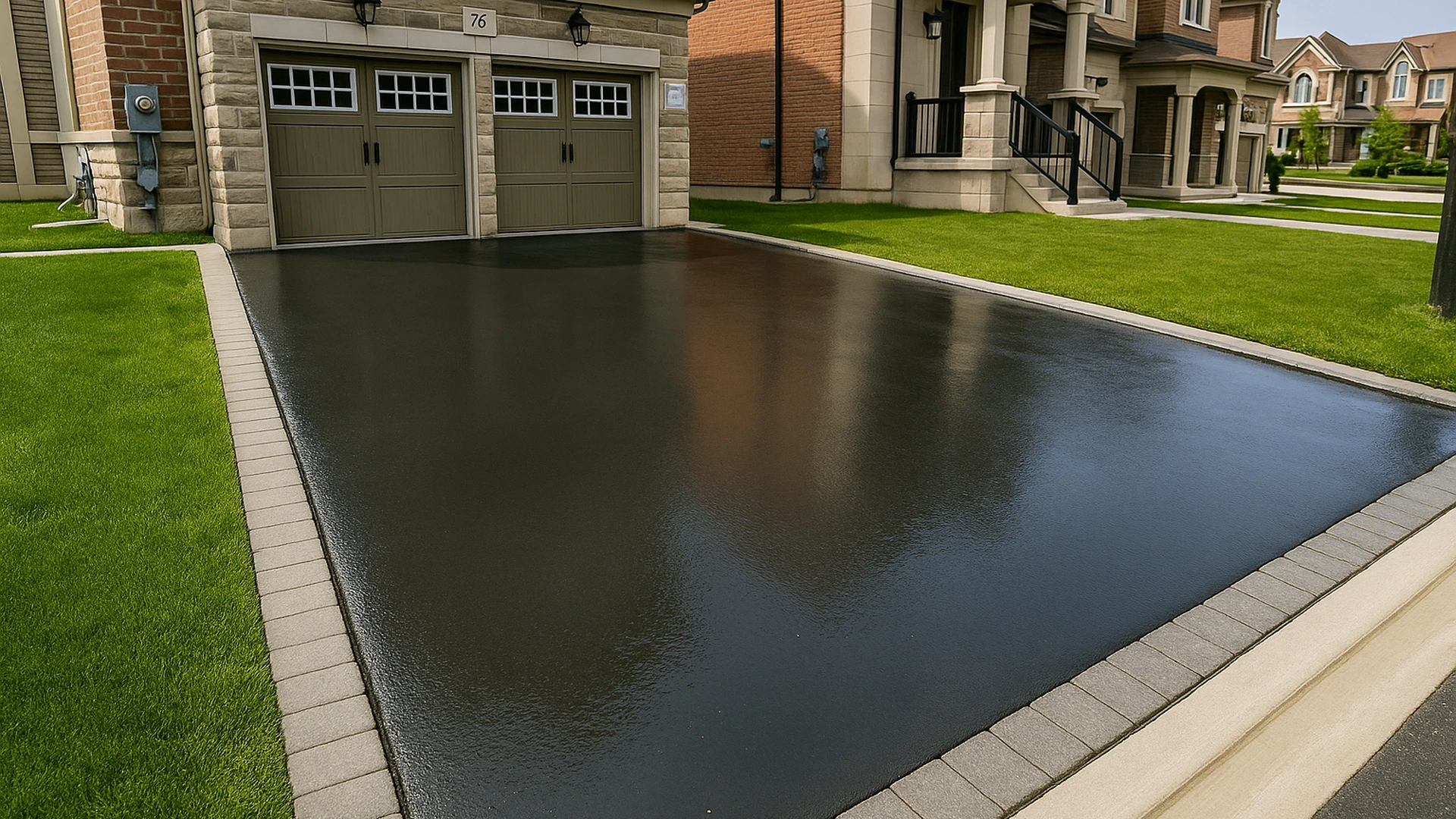 Finished sealed concrete driveway with freeze-thaw moisture protection in Calgary